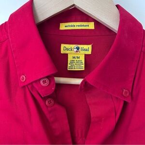 Vintage Duck Head Men's Red Button-Down Shirt with Button-Down Collar Medium